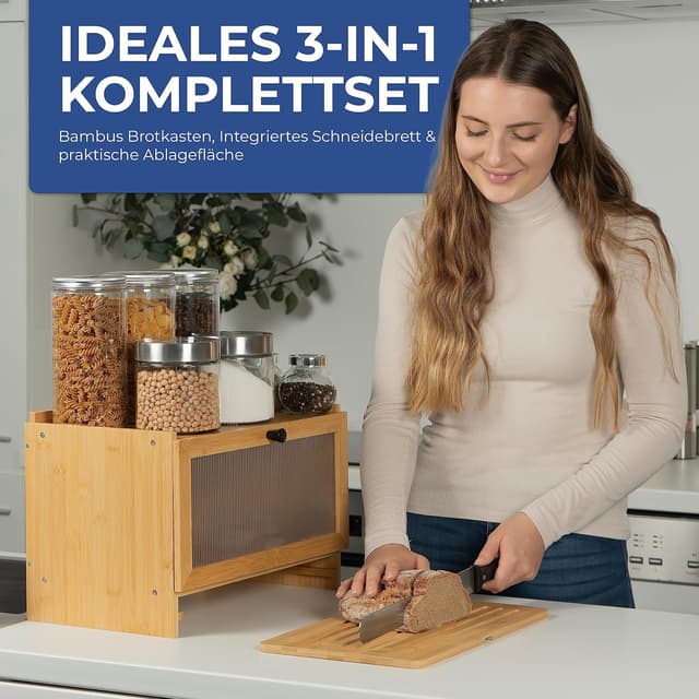 Detalle de AH Bambus Brotkasten mit Schneidebrett
