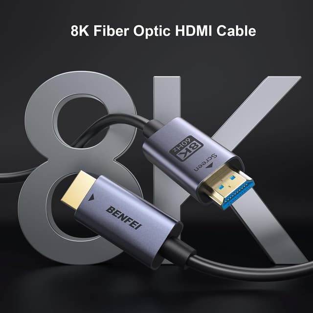 Detalle 2 de BENFEI HDMI 2.1 Glasfaser-Kabel 30 m für 8K@60Hz, 4K@240Hz, CL3 (wandtauglich) mit eARC & HDCP 2.3