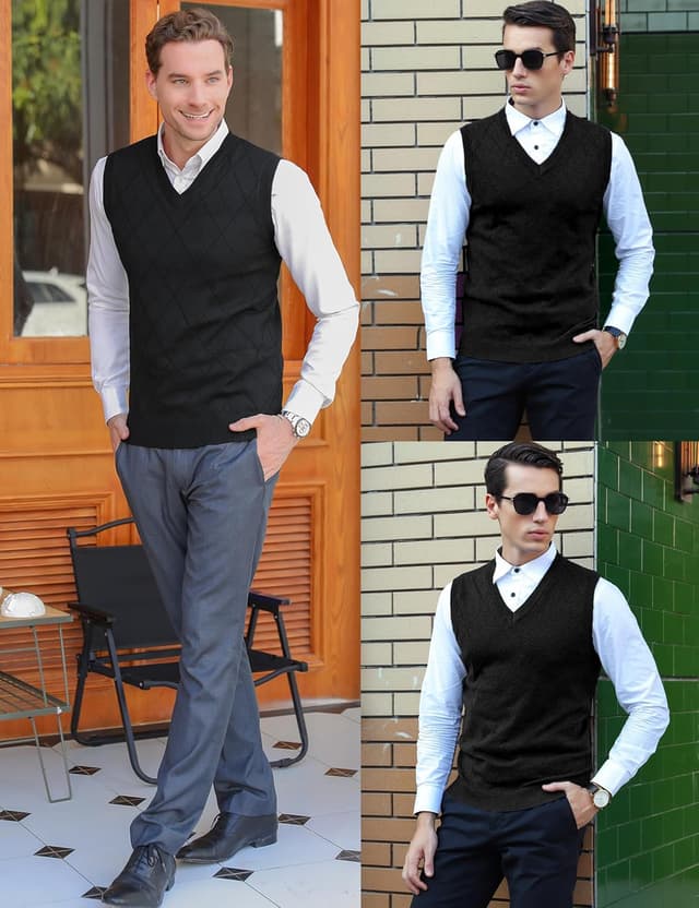 Detalle 2 de Sykooria Pullunder Herren mit V-Ausschnitt – ärmellose Strickweste für Winter, Slim Fit (S–XXL)