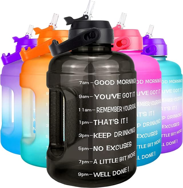 Detalle de BuildLife Motivational Water Bottle 2.2L large jug with straw 💧