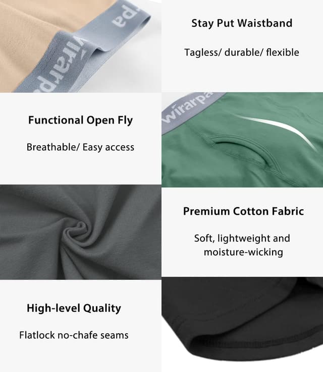 Detalle 2 de wirarpa Boxer da uomo in cotone elasticizzato con apertura, confezione da 4