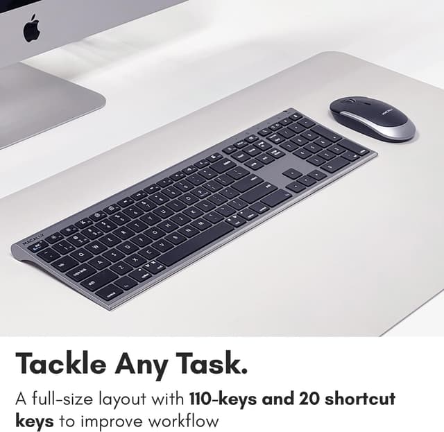 Detalle de Macally Premium Bluetooth Keyboard and Mouse Combo for Mac (110-Key Multi-Device, Rechargeable) — Space Gray