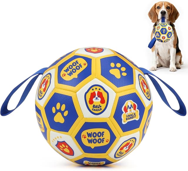 Detalle de Vivifying interaktiver Fußball als Hundespielzeug (6 Zoll) inkl. Luftpumpe – für Zerrspiele & Training drinnen und draußen