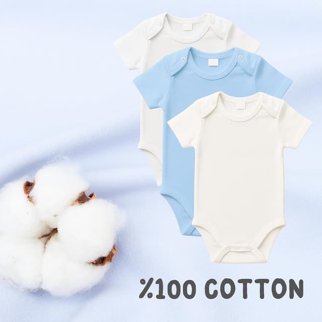 Detalle de rise&Raba Baby Bodysuit 3 Pack (0–4 years) in 100% Organic Cotton