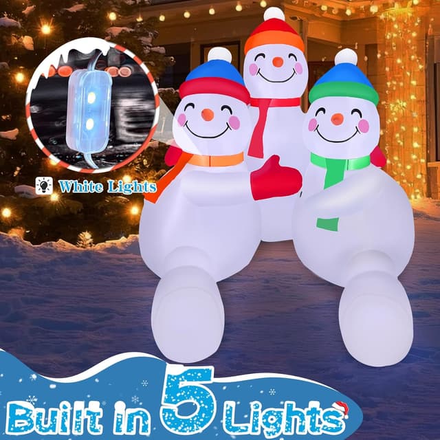Thumbnail 1 de 6ft Inflatable Snowman Trio with 5 LEDs 🎄