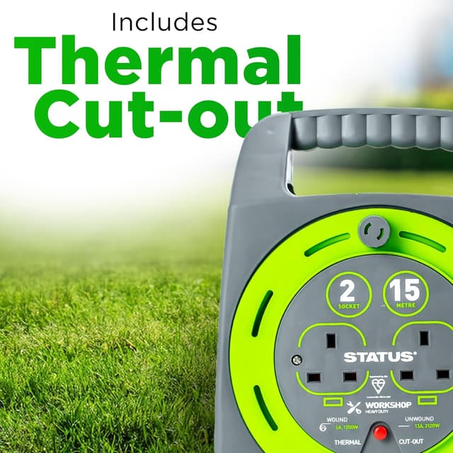Thumbnail 4 de STATUS 2 Socket Cable Reel 15m Green Extension Lead