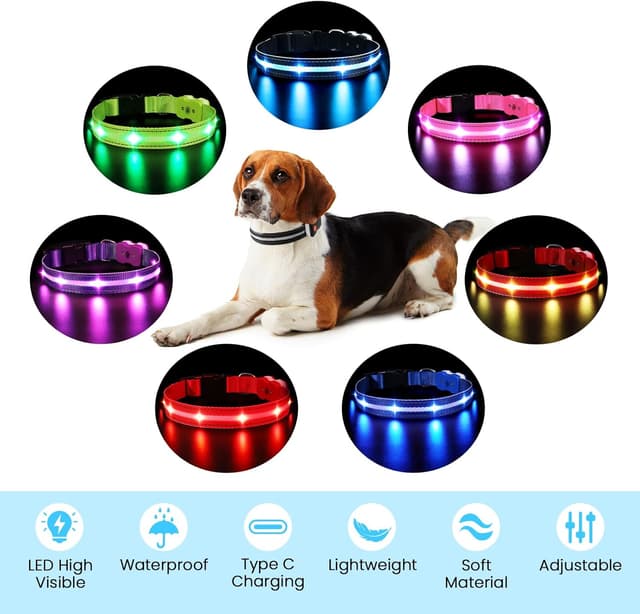 Detalle 2 de MASBRILL Light Up Dog Collar Rechargeable (LED, 7 colours, 8 lighting modes) – Black, Size M