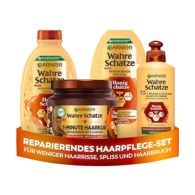 Detalle de Garnier Wahre Schätze Haarpflege-Set Honig-Schätze (4-teilig) für repariertes, geschädigtes Haar