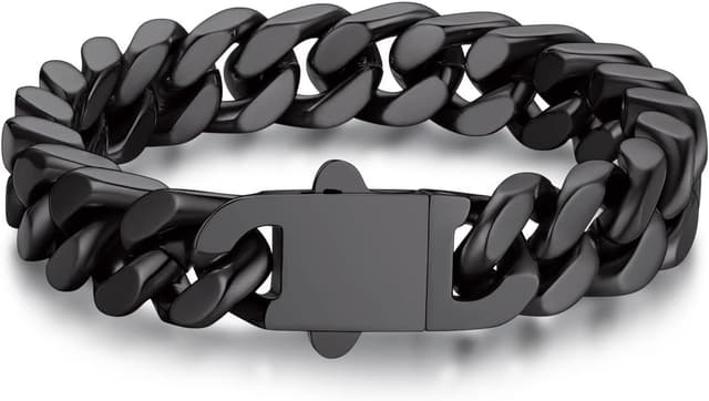 Detalle de Bandmax Herren-Armbänder aus Edelstahl – Panzerarmband im Cuban-/Miami-Glieder-Design (5/7/9/12 mm) in Silber/Schwarz/Gold