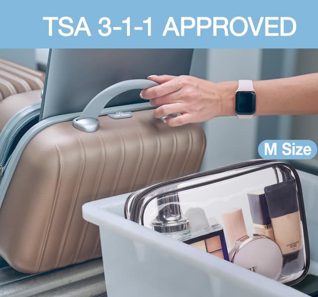 Detalle de BAGSMART Clear Toiletry Bag (3 Pack) – TSA 3-1-1 compliant waterproof liquids organiser, black