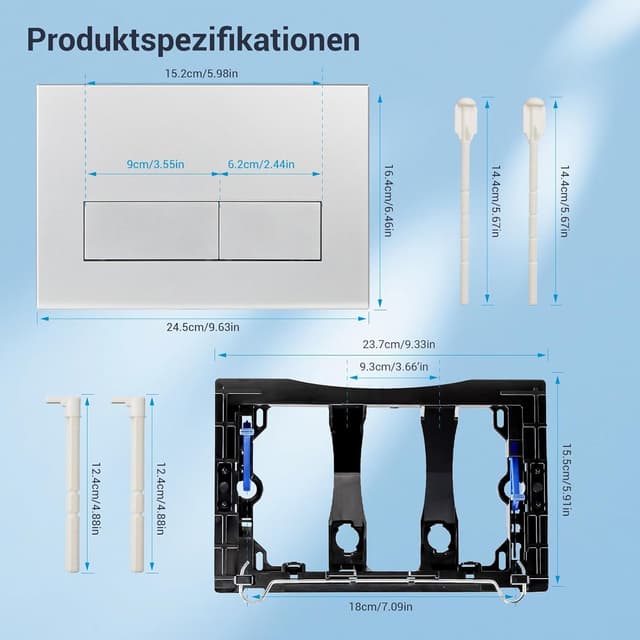 Detalle de Mendorio WC Drückerplatte für Geberit Sigma / UP300 & UP320 (Doppelspülung, Silbergrau), 245 × 164 mm