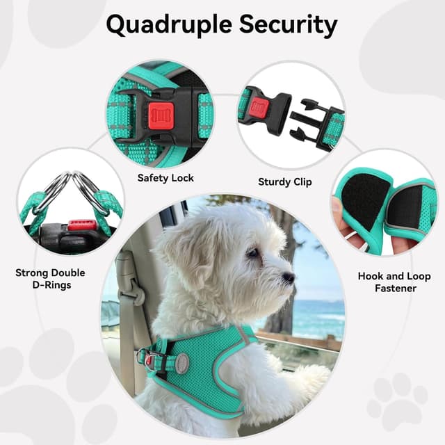 Detalle de Joytale reflektierendes, weich gepolstertes Hundegeschirr mit Air-Mesh (XXS, Türkis)