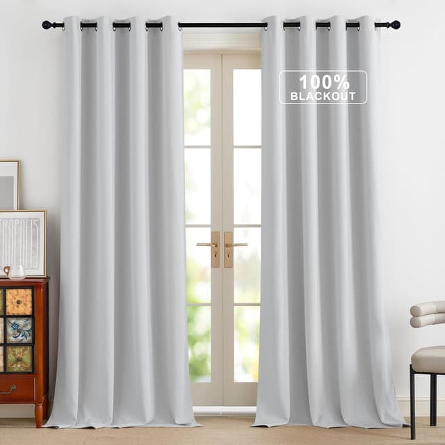 Detalle 2 de PONY DANCE tende oscuranti termiche con anelli, 2 pannelli 140x245 cm (bianco grigiastro)