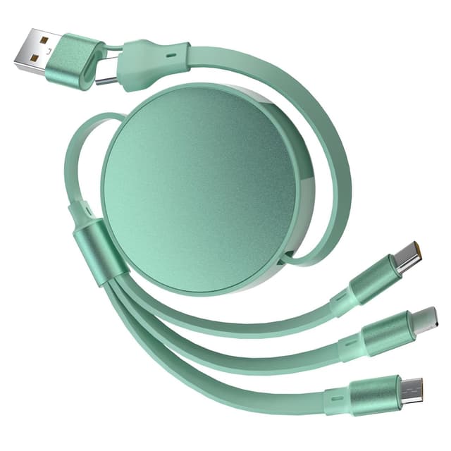 Detalle de Retractable 6-in-1 USB A/C Multi Charger Cable (PD 60W, Mint Green)
