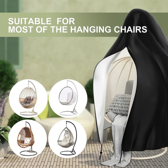 Detalle de Patio waterproof hanging egg chair cover (115x190cm) in 210D Oxford fabric with zipper – Black
