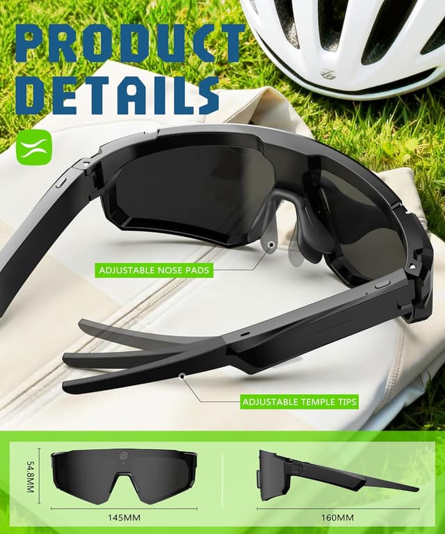 Detalle de GLOSSIA V06 Smart Glasses for Men (Sport AI Camera, EIS+Gyro Stabilization, Polarized Lenses, ChatGPT)