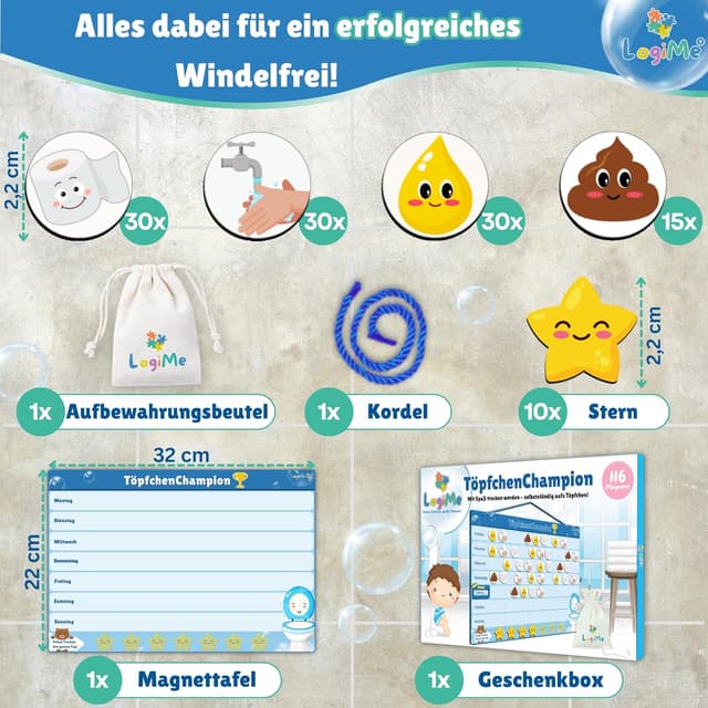 Detalle 2 de LogiMe Töpfchentraining mit 116 Magneten – Belohnungssystem für Kleinkinder