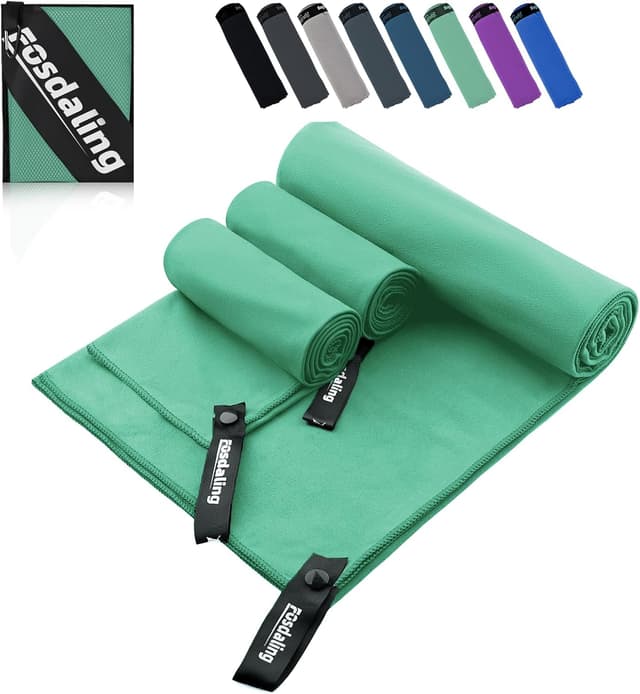 Detalle de Mikrofaser Handtuch 3er Set (200×100 cm + 2×80×40 cm) – schnelltrocknendes Sport-, Reise- und Strandtuch in Grasgrün