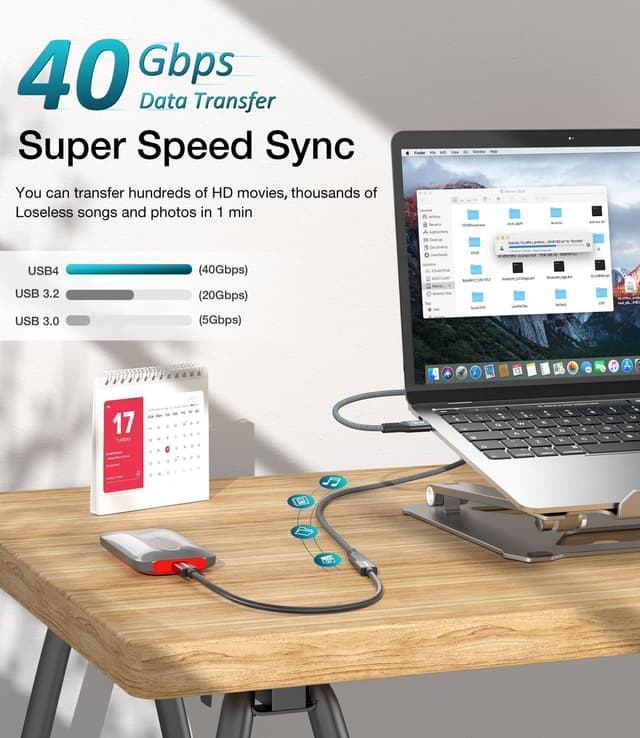 Detalle 2 de AGFINEST USB4 Verlängerungskabel (Thunderbolt 3/4) mit 40 Gbps und Power Delivery bis 100 W, USB-C Verlängerung