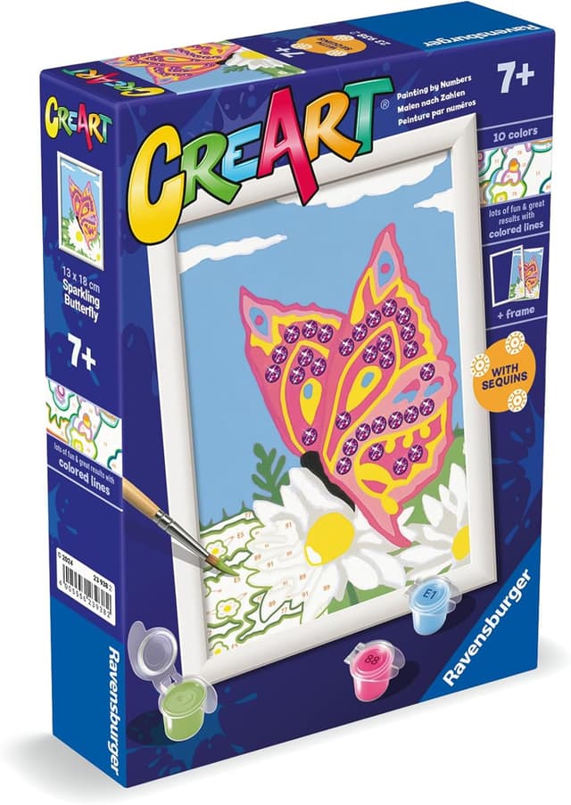 Detalle de Ravensburger CreArt Farfalla scintillante – Dipingere con i Numeri per Bambini 7+ anni, kit pittura 14 x 19 cm