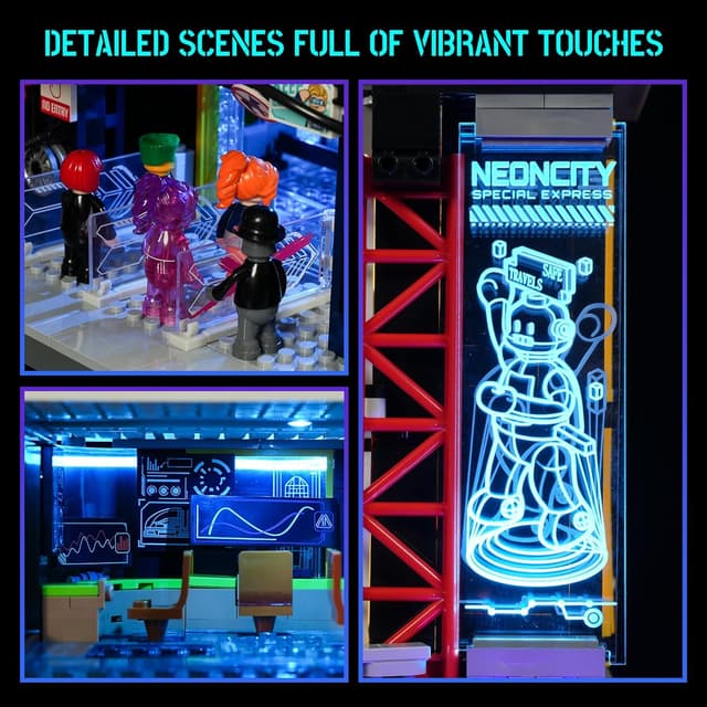 Detalle de Lumibricks Cyberpunk Schwebezug-Station Baustein-Set mit Beleuchtung und 3 Handlungssträngen