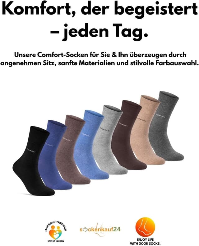 Detalle 2 de sockenkauf24 10 Paar Comfort-Socken ohne Gummibund & ohne Naht für Damen & Herren
