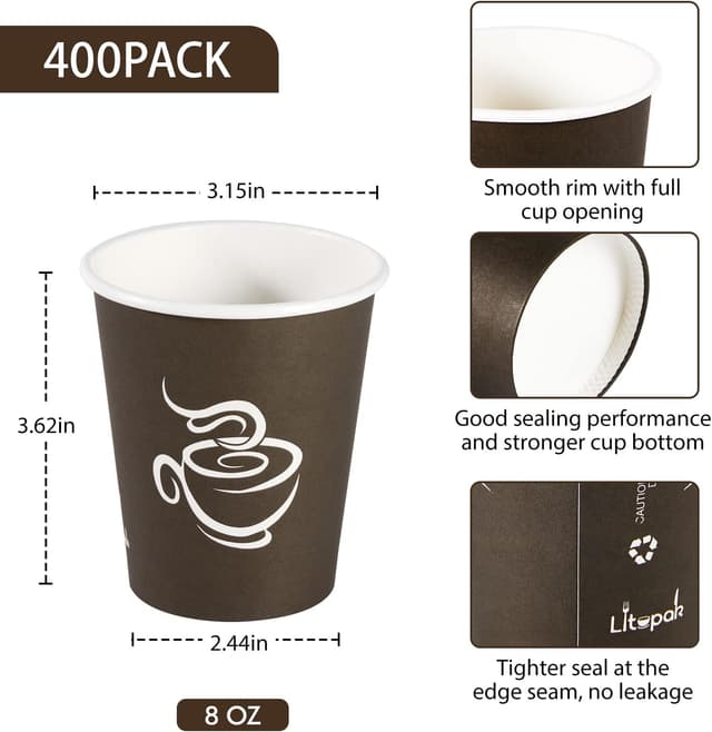 Detalle 2 de LITOPAK 8 oz Paper Cups 400 Pack
