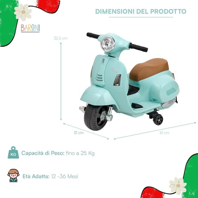 Detalle de Baroni Toys Vespa Elettrica bambini 6V