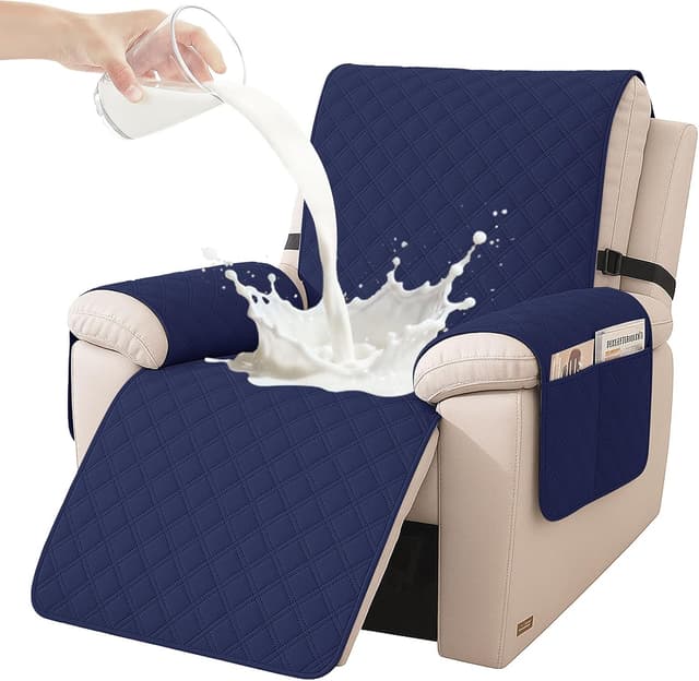 Detalle de YSTELLAA Copripoltrona Relax reclinabile grande impermeabile per 1 posto con braccioli (blu scuro)