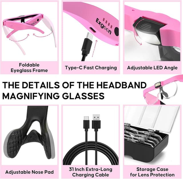 Thumbnail 5 de Exgoon Lupenbrille mit Licht 1,5–5× 🔍
