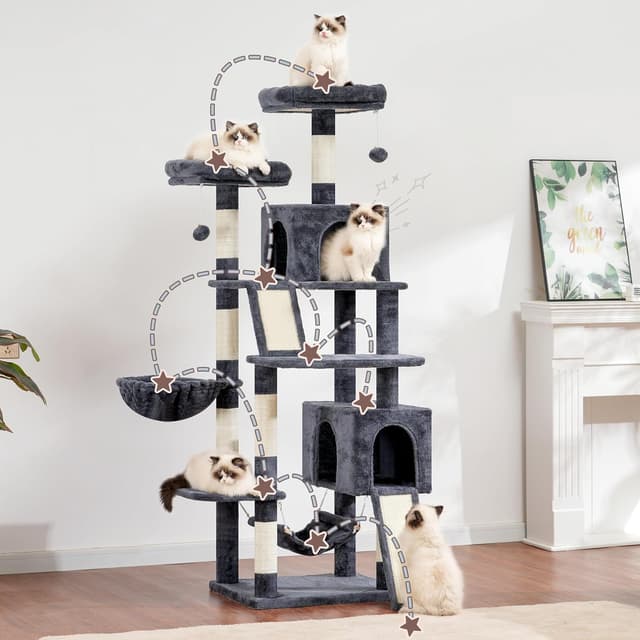 Thumbnail 6 de Gitelsnour Kratzbaum für den Innenbereich – 180 cm Katzenkratzbaum Rauchgrau GCT032G mit 2 Sisalsäulen