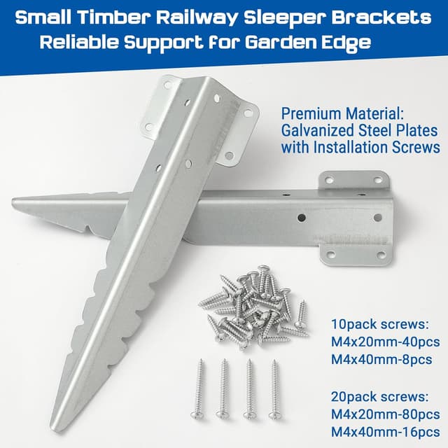 Detalle 2 de AMLOOPH small railway sleeper brackets (20 pack) – galvanised metal timber supports for raised beds & garden edging