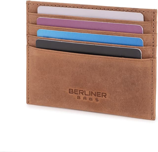 Detalle de Berliner Bags Vintage Kartenetui aus Leder – Slim- Kreditkartenetui mit RFID-Schutz, Braun (mit Geschenkbox)