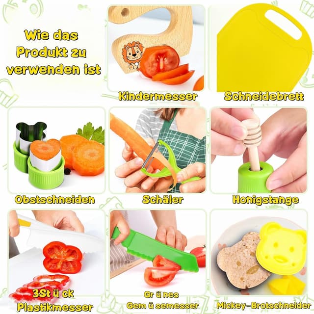 Detalle de 13-teilige Kindermesser-Set „Löwenset“ für Kinder ab 2 Jahren – Holz-/PP-Sicherheitsmesser inkl. Ausstechformen