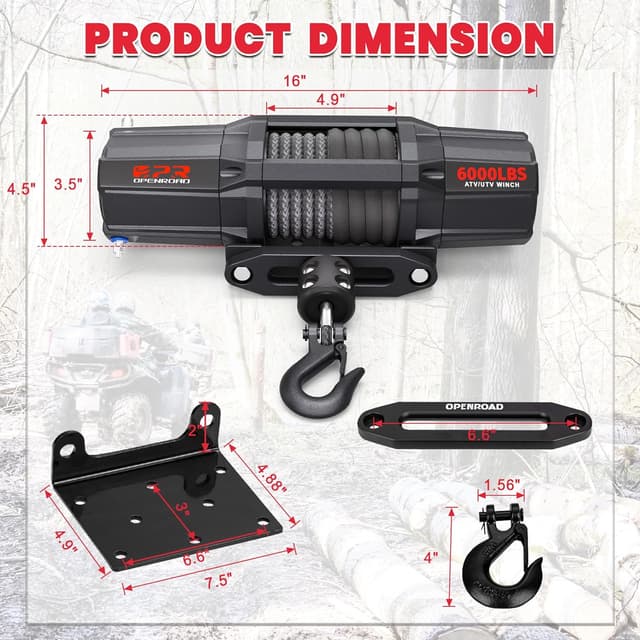 Detalle 2 de OPENROAD 6000 lbs UTV Winch 6000lb
