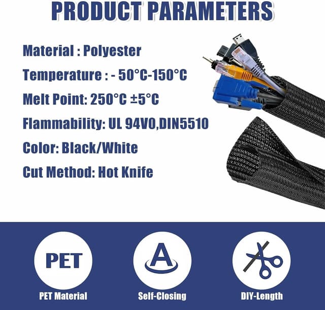 Thumbnail 6 de Flintronic 10ft x 1 inch Cord Protector cable loom sleeve for tidy, chew-resistant cord management