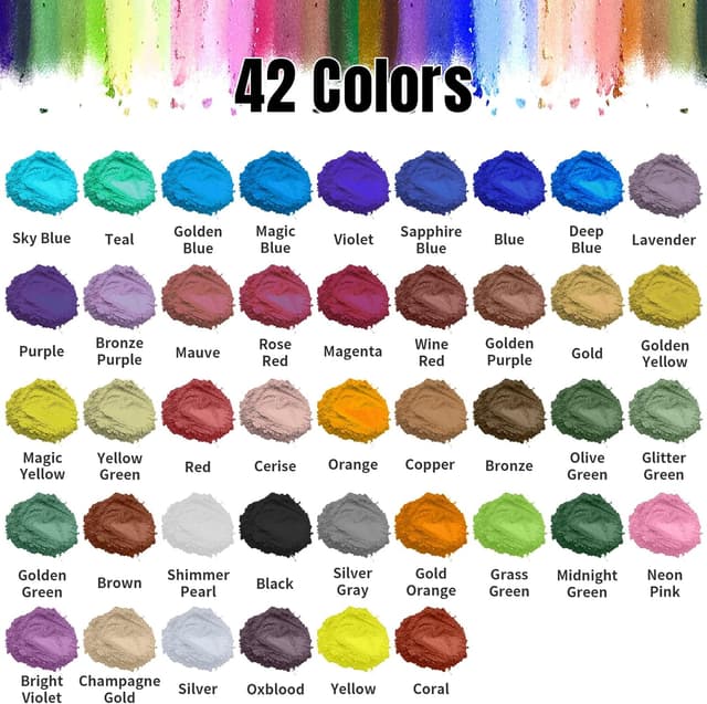 Detalle 2 de Roizefar Mica Powder (42 colours, 5 g each) pearlescent epoxy resin pigment for soap, nails, candles and bath bombs