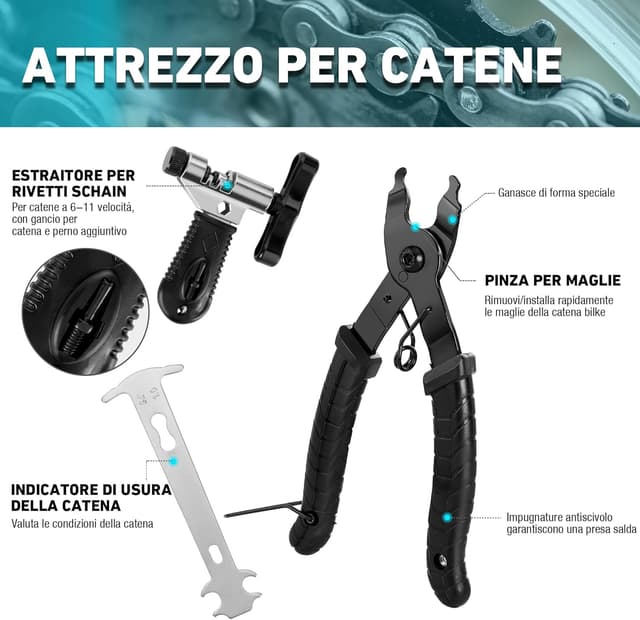Detalle de DuraTech Kit Professionale Attrezzi Bici da 41 pezzi: set per catene, pneumatici e pedali con custodia portatile