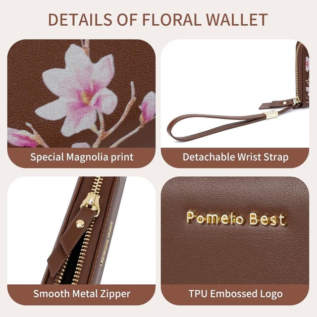 Detalle de Pomelo Best Portefeuille femme en cuir PU zippé avec sangle et blocage RFID
