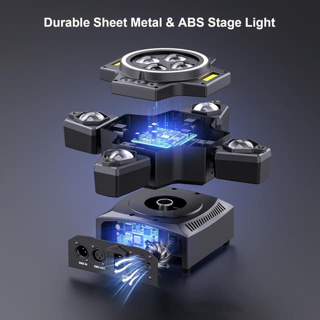 Detalle de 150W Moving Head Bühnenlicht Strahl (RGBW, 4 Lampenarm) mit Fernbedienung – Gold Strobe Partylicht für DJ, Disco & Events