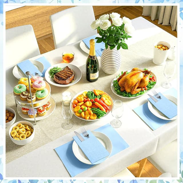 Thumbnail 6 de NatNarr 60 Pack Light Blue Linen-Feel Paper Napkins with Built-in Flatware Pocket