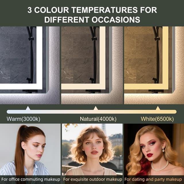 Detalle 2 de S'bagno Schminkspiegel 120x70 cm mit Beleuchtung, Touch-Sensor, Dimmfunktion & IP44