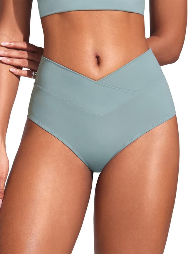 Detalle de CRZ YOGA costume da bagno donna con slip a vita alta incrociata davanti, copertura totale
