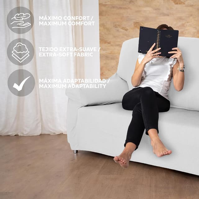 Detalle de Textilhome Copridivano 2 posti con braccioli bianco, fodera elasticizzata antigraffio per gatti