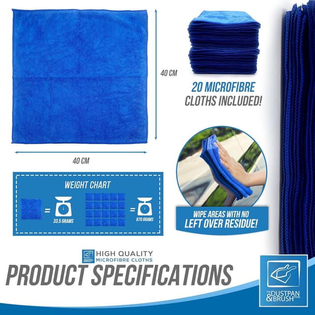 Detalle de TDBS The Dustpan and Brush Store Large Microfibre Cleaning Cloth (40x40cm), Lint-Free, Blue (20 pack)