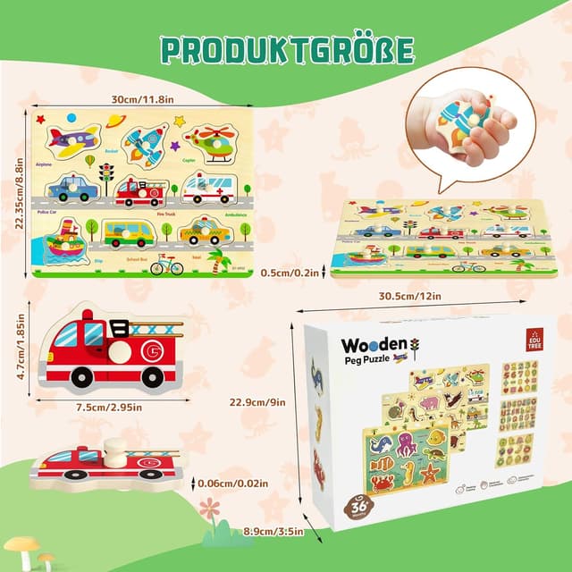 Detalle 2 de edutree Hölzerne Steckpuzzle 6er Pack