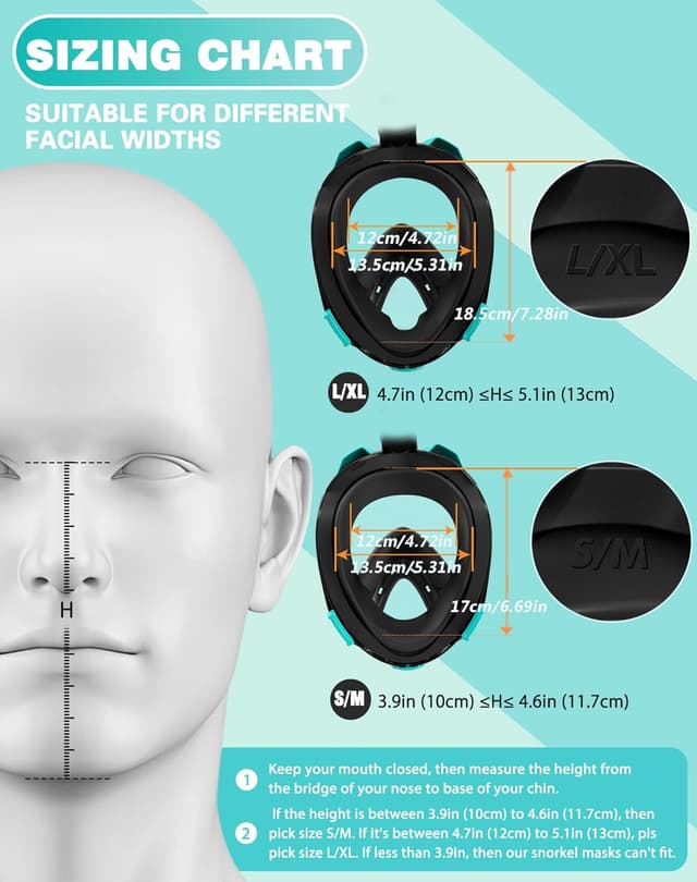 Detalle de Viginsul Mask Fins Snorkeling Gear Set for Adults with Full Face Snorkel Mask, Dry Top and Adjustable Swim Fins