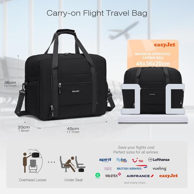 Detalle de SPAHER Easyjet 45x36x20 Borsone da viaggio 30L impermeabile pieghevole con tasche e scomparto separa asciutto/bagnato