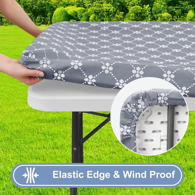 Detalle de misaya Rectangle Vinyl Table Cloth with Elastic Fitted Edge (Waterproof, Flannel Back), Grey 30" x 72