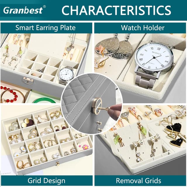 Thumbnail 2 de Granbest Joyero de 3 niveles con 2 cajones Gris